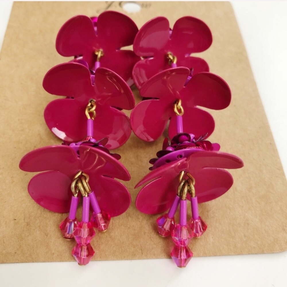 J CREW | Beaded Blossom Earrings, Pink